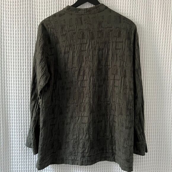 Sage green textured linen-cotton Mao-style jacket - Picture 4 of 4